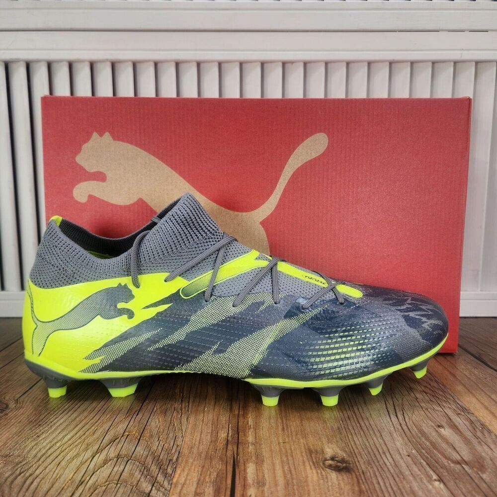 PUMA Future 7 Match Rush FG/AG Mens Size 12 Gray Green Soccer Cleats 107842-01